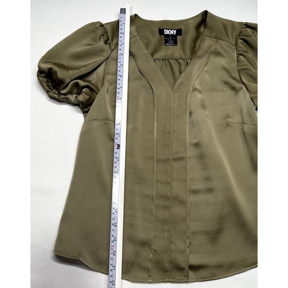 DKNY Olive Green Puff Sleeve V-Neck Fashion Blouse  XS NWT - Picture 7 of 10
